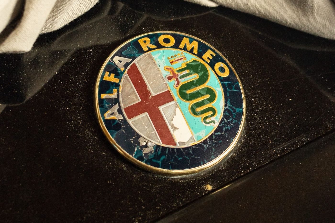 Close-up of an Alfa Romeo badge