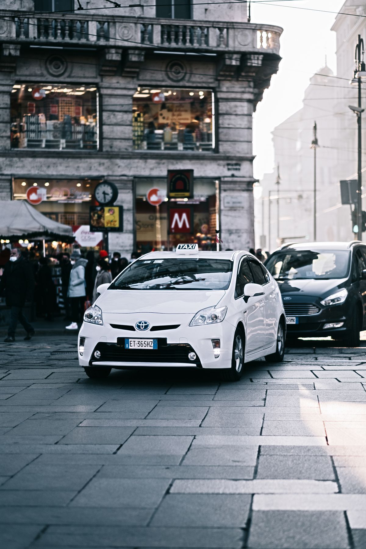 Toyota Prius hybrid working as a taxi in a European city